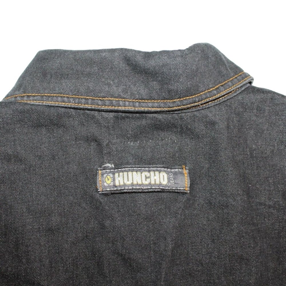 HUNCHO USA XL Black Denim Hip Hop Streetwear Prison Yard Embroidered Jean Jacket - Picture 8 of 12